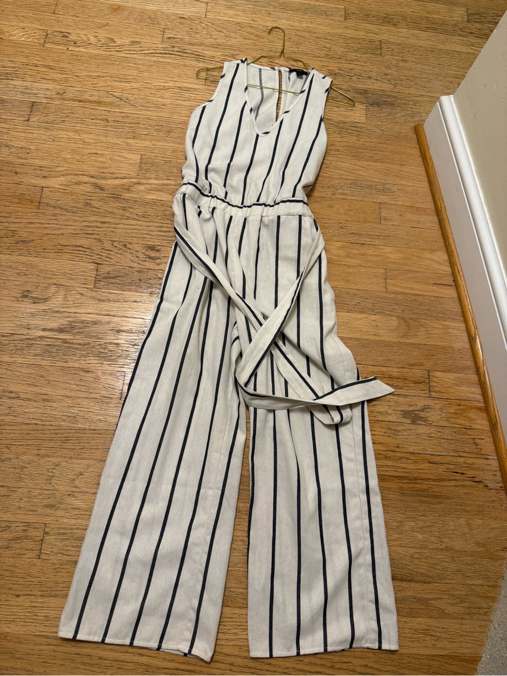 Striped White and Navy Sleeveless Jumpsuit - Drew